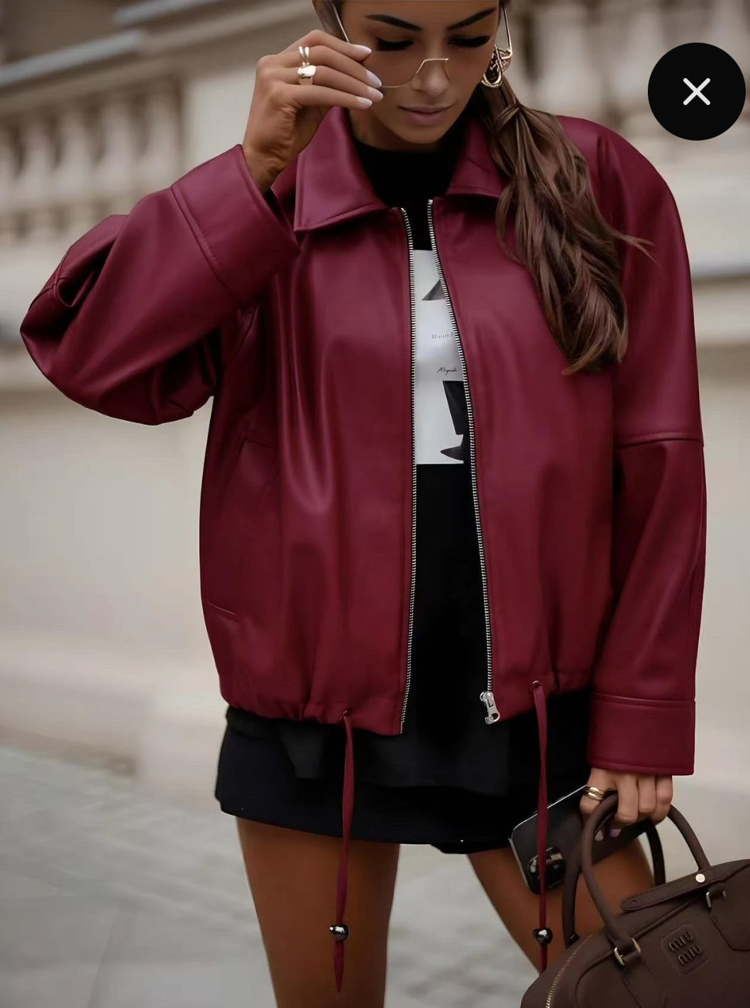 Lederlook bomber burgundy