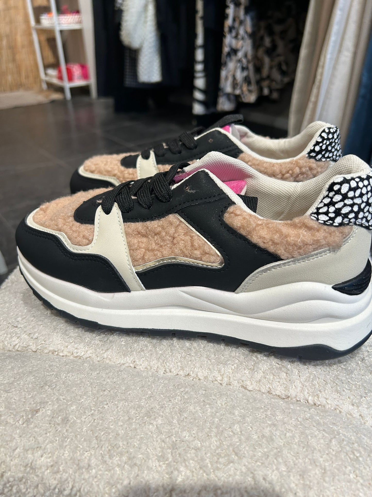 Teddy sneakers beige/zwart