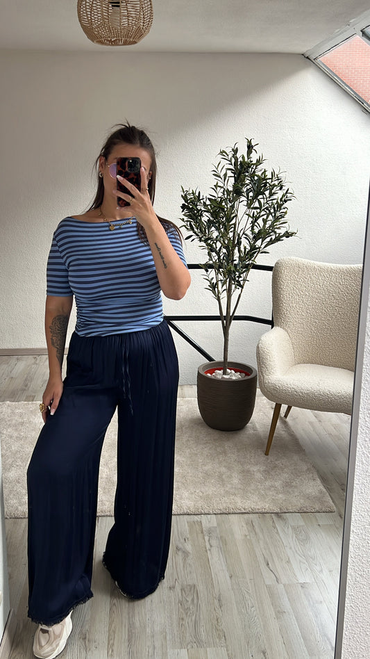 SATIJNEN BROEK DONKERBLAUW
