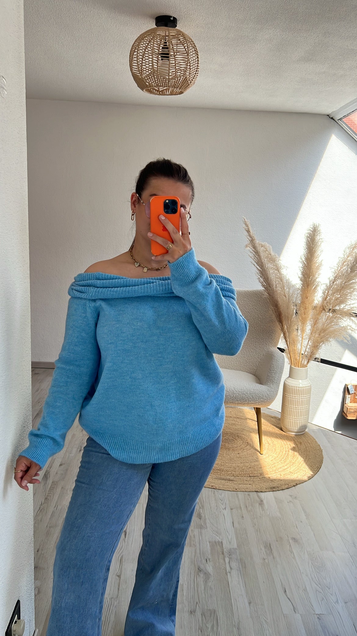 Off shoulder knit blauw