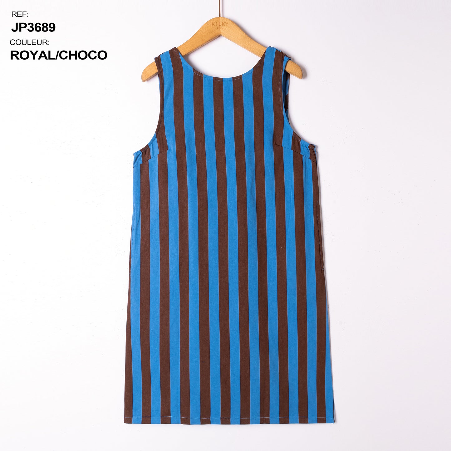 GESTREEPTE JURK CHOCO-BLAUW