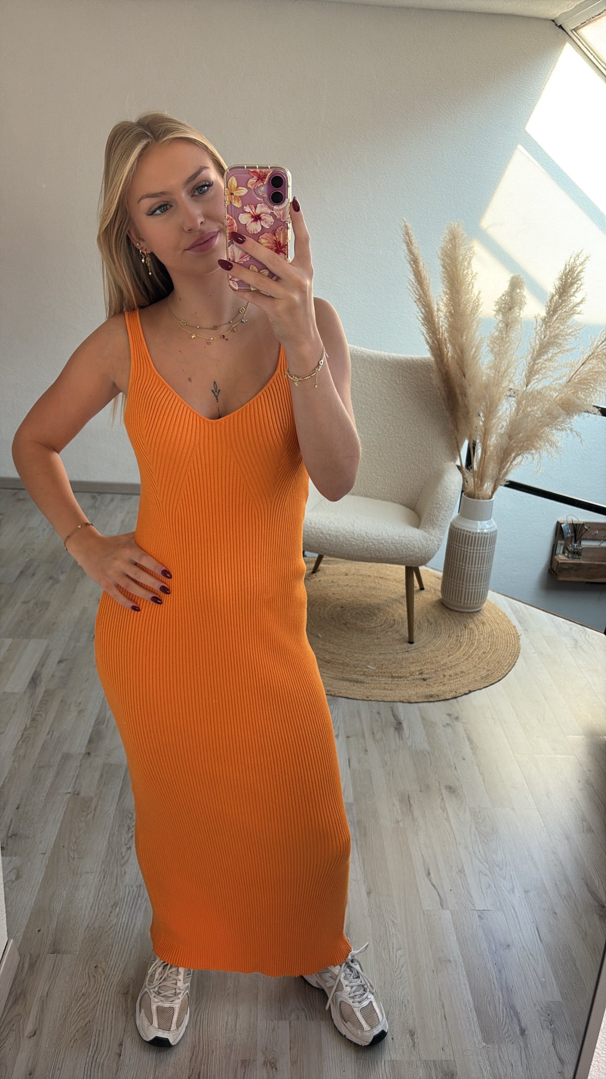 Ribbed maxijurk oranje