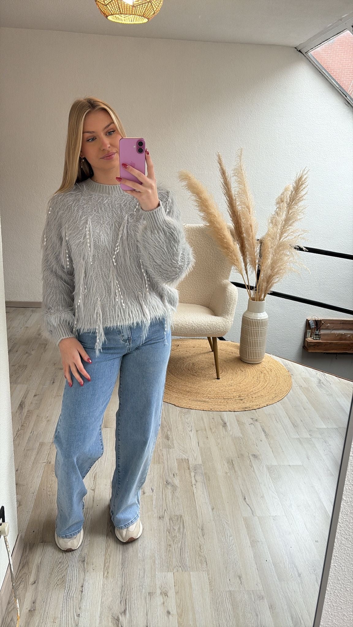 Fluffy trui grijs