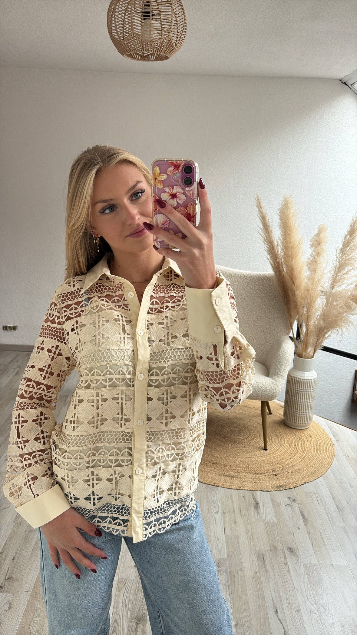 Kanten blouse crème
