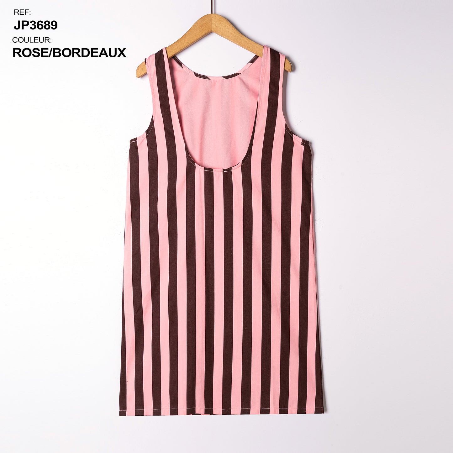 GESTREEPTE JURK BURGUNDY - ROZE