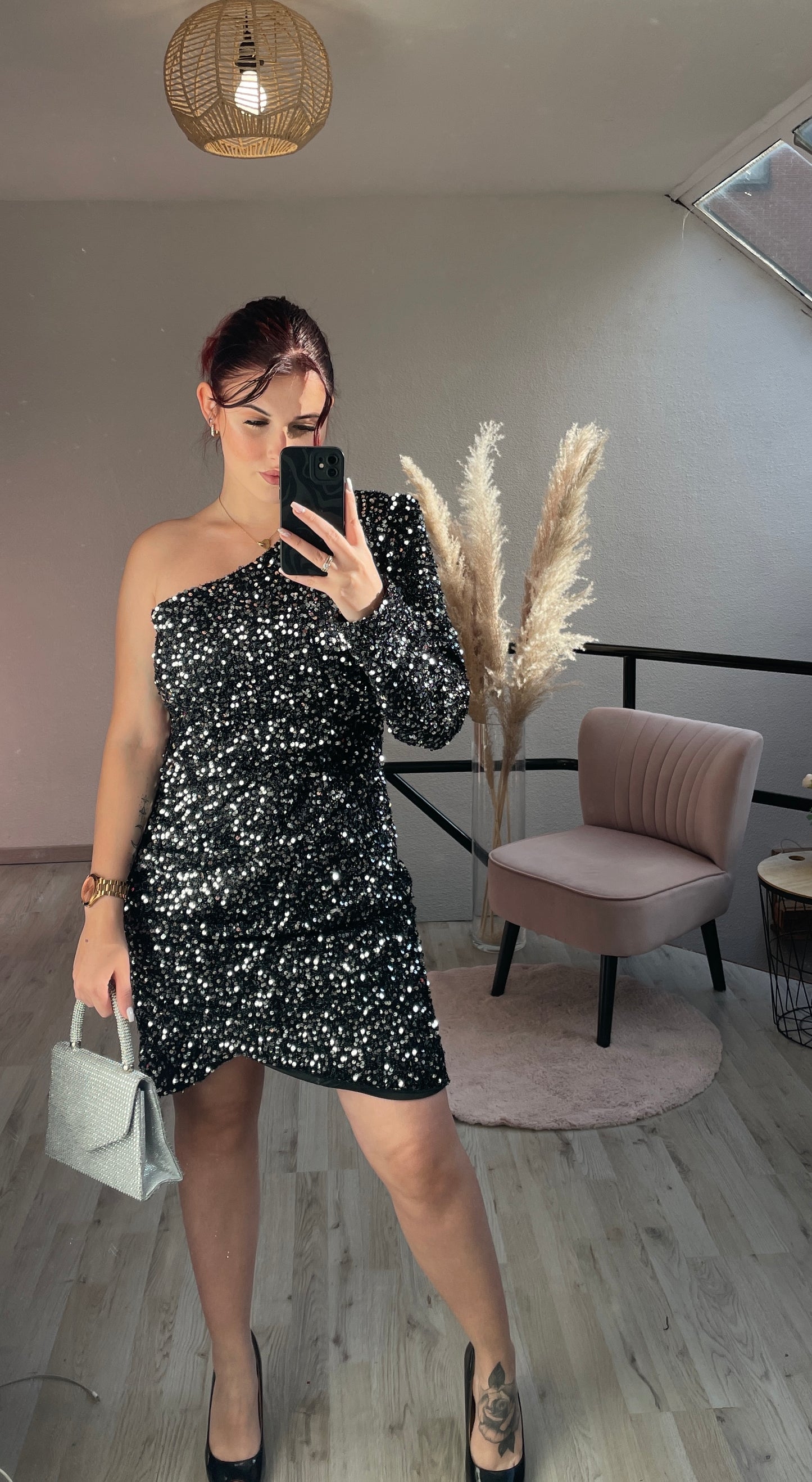 Glitterjurk one shoulder