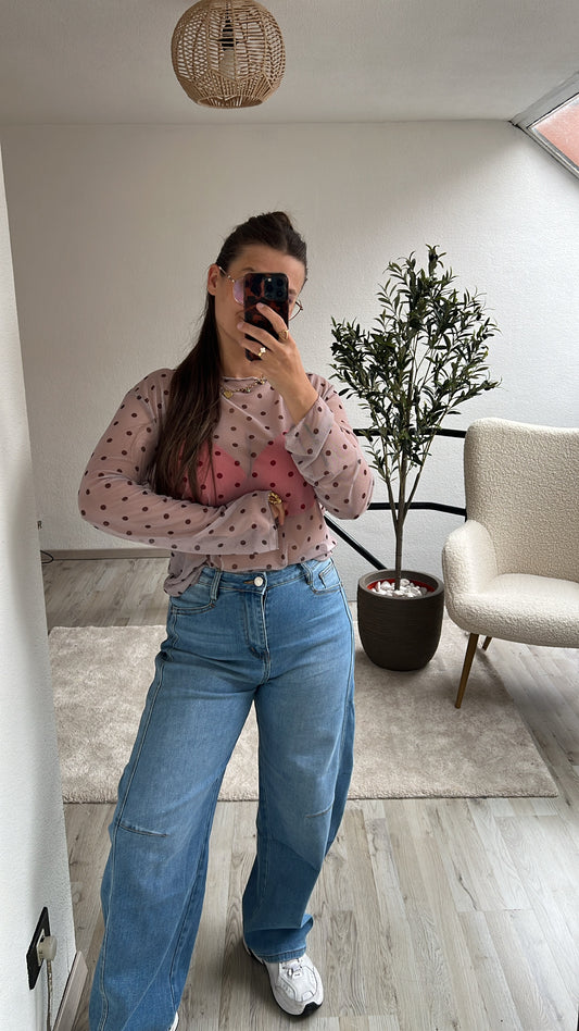 MESH TOP POLKA BEIGE