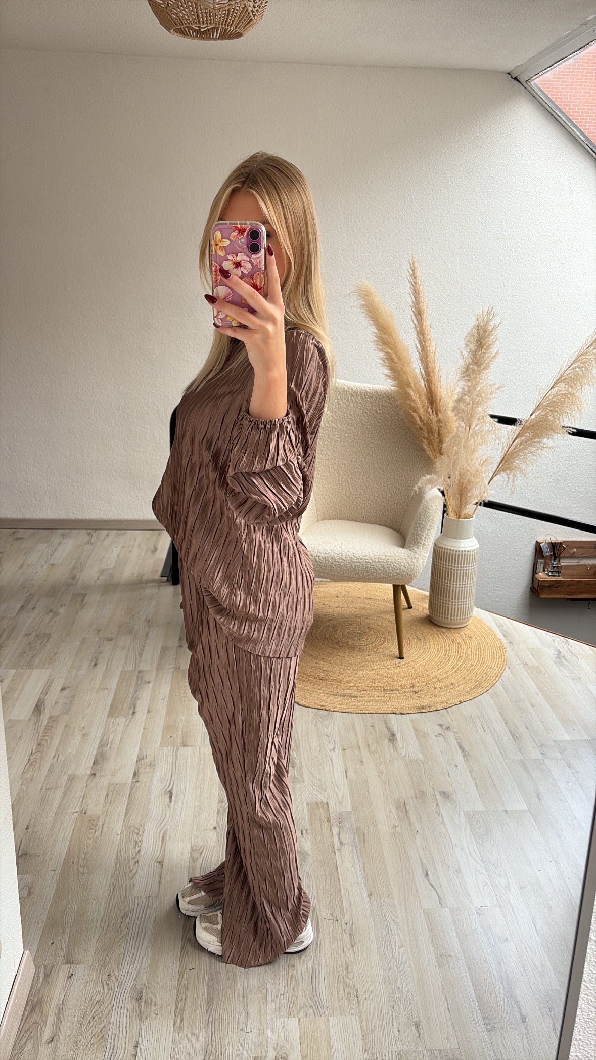 Plissé set bruin
