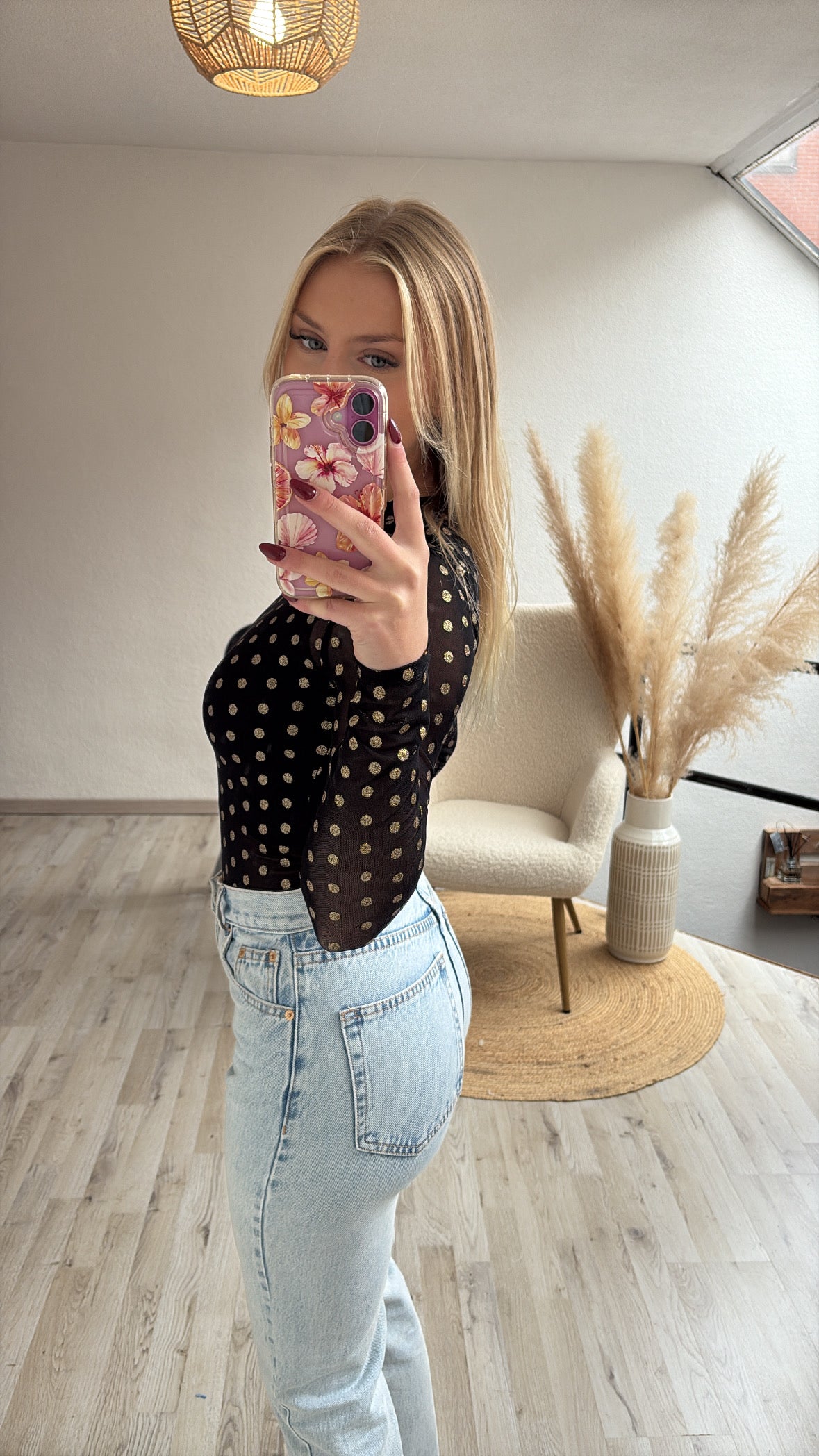 Mesh top polka dots