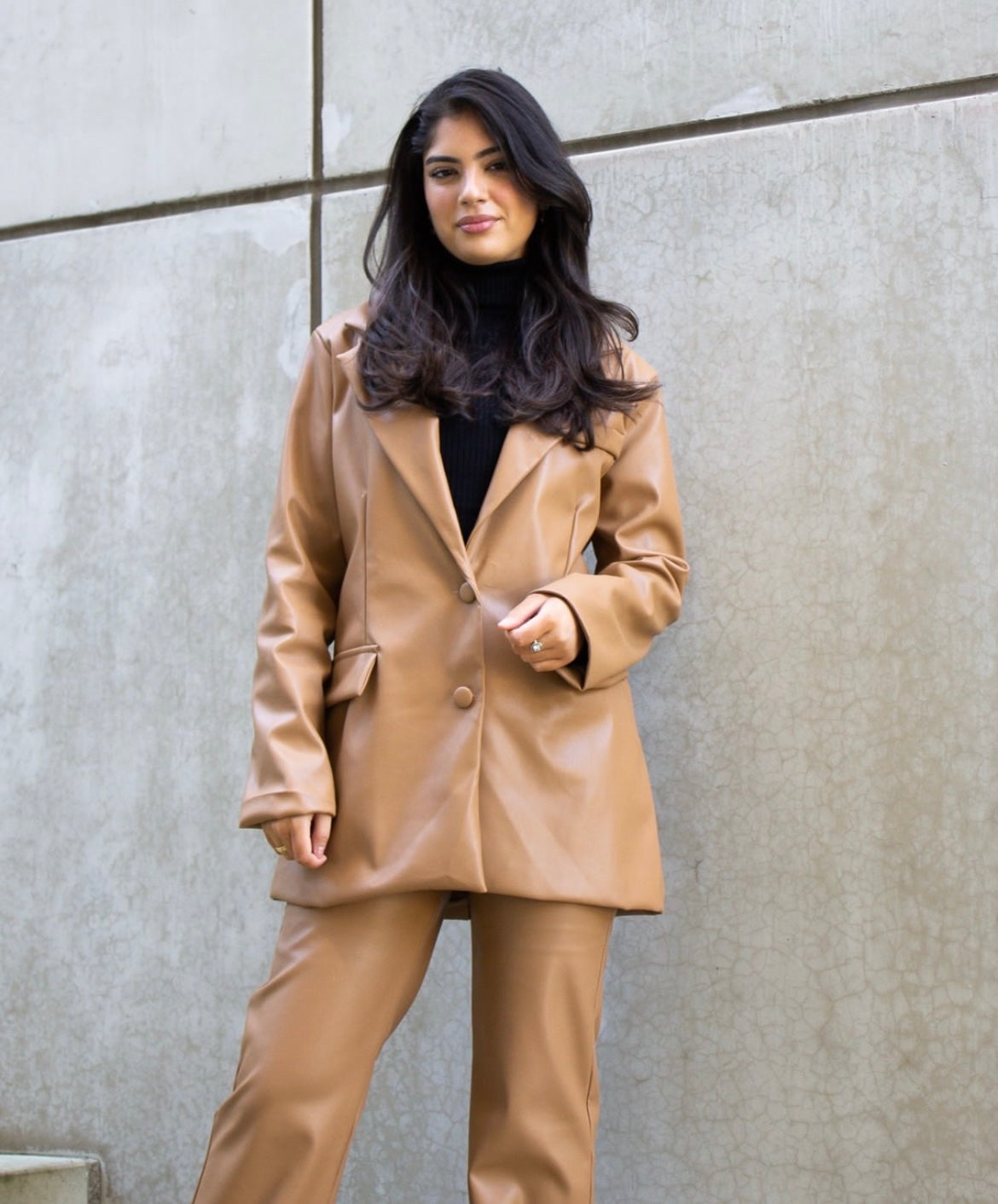 Lederlook blazer camel