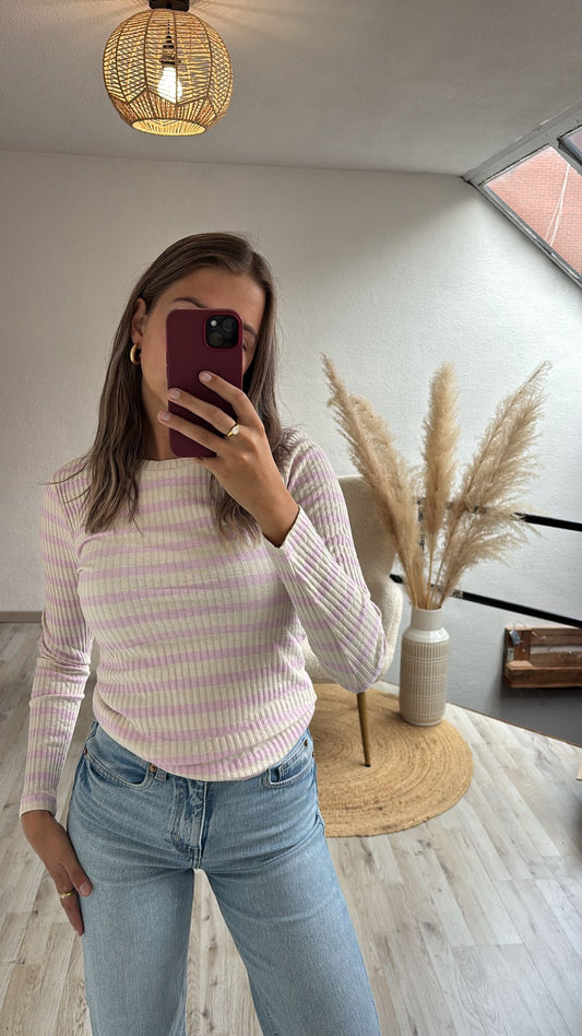 Gestreepte longsleeve roze