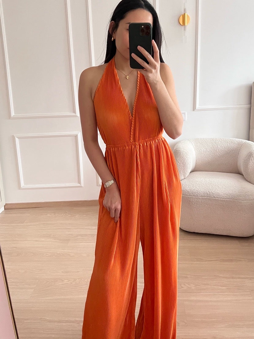 Jumpsuit plissé oranje