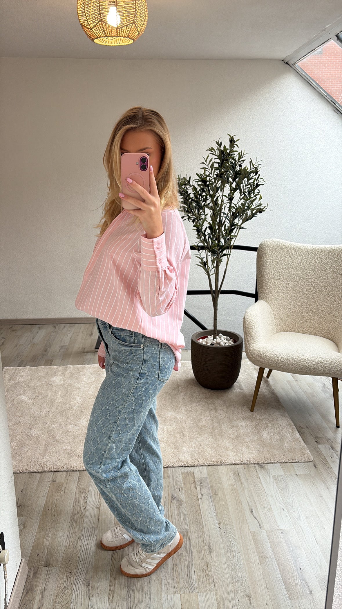GESTREEPT HEMD ROZE