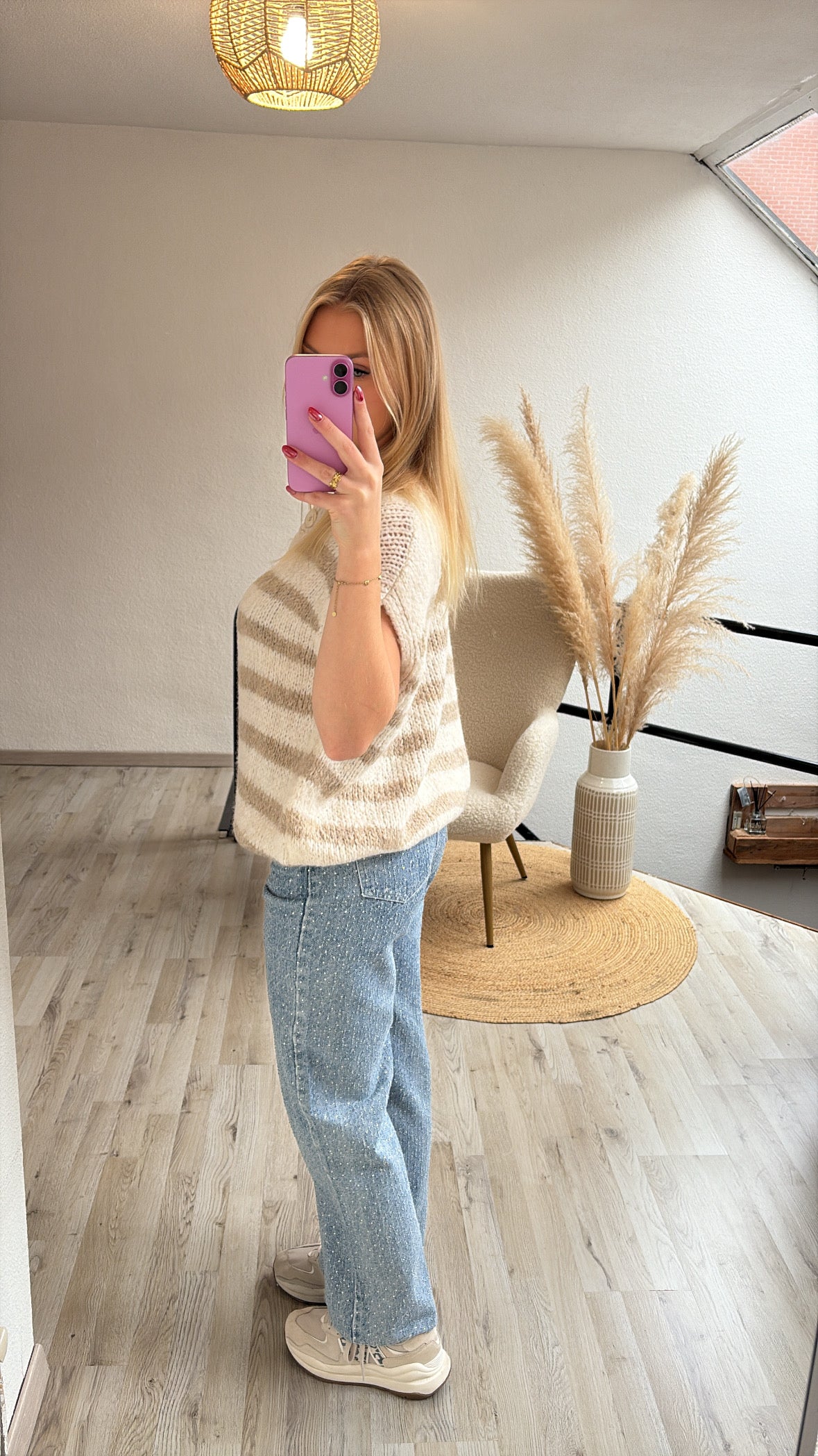 Gestreepte gilet beige