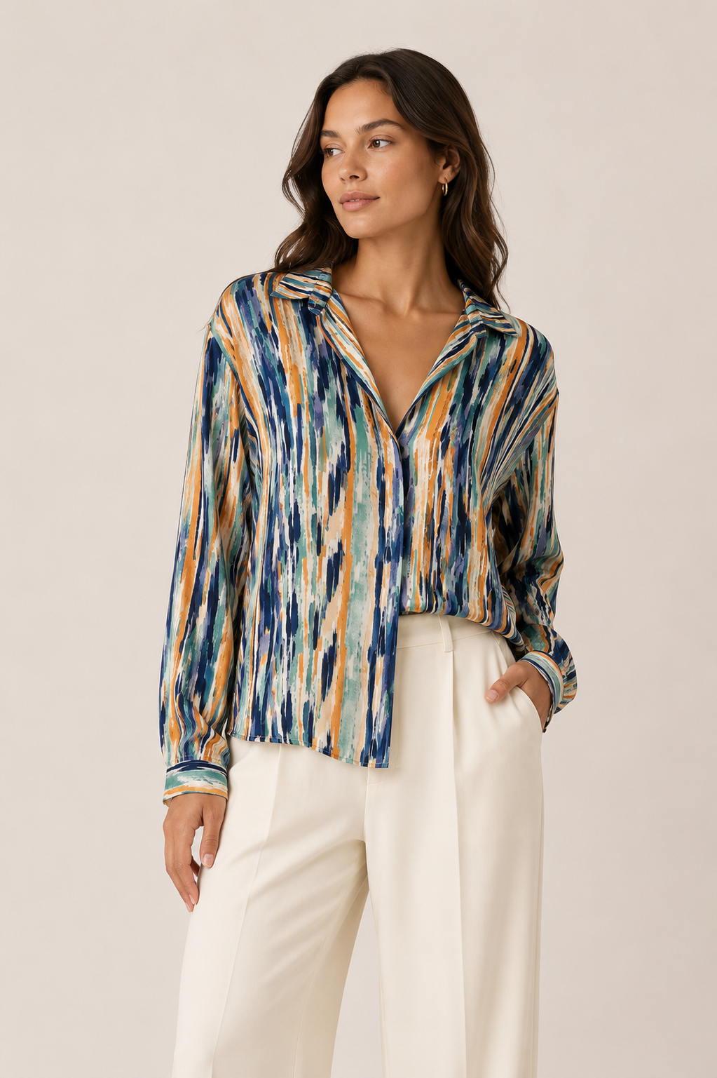 BLOUSE PRINT GROEN-BLAUW