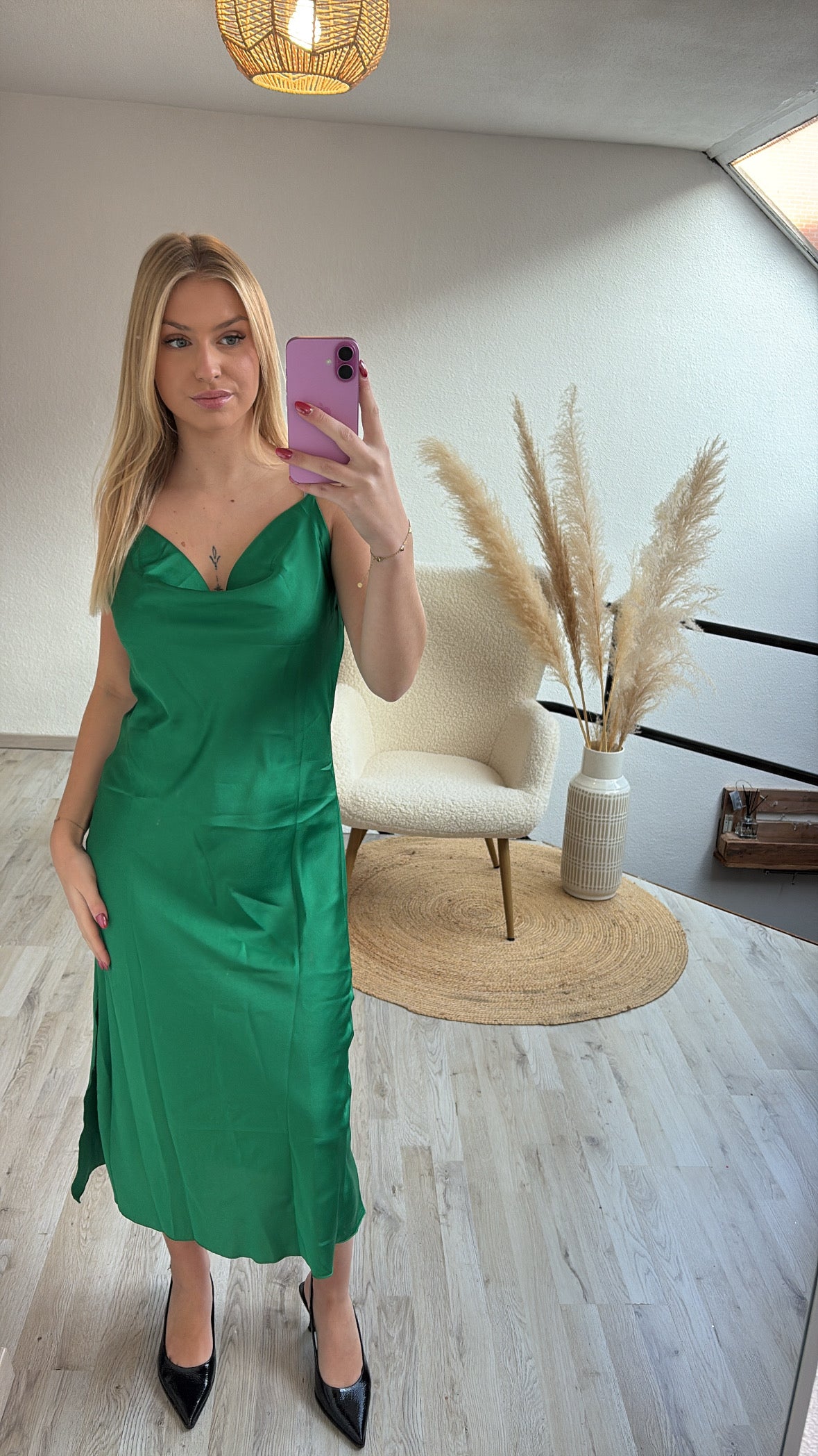 Satijnen jurk groen