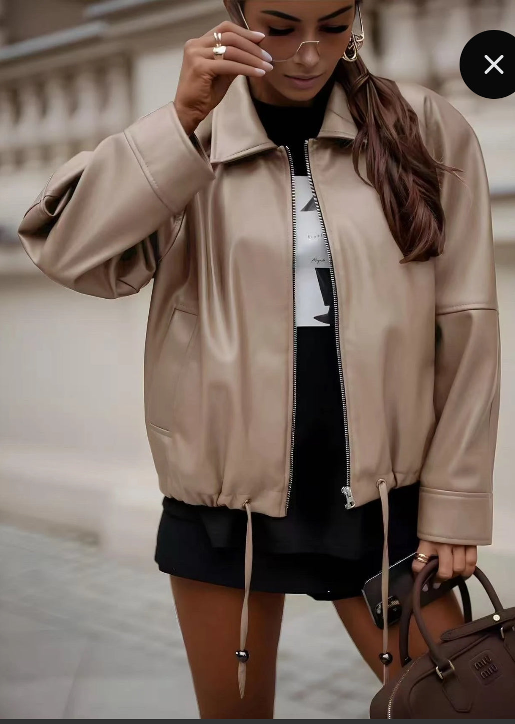 Lederlook bomber beige
