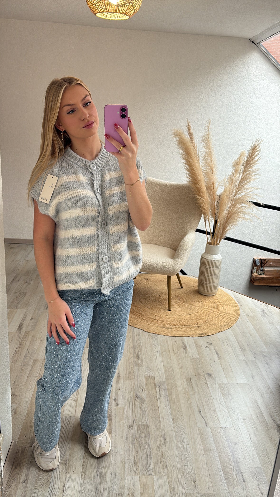 Gestreepte gilet grijs