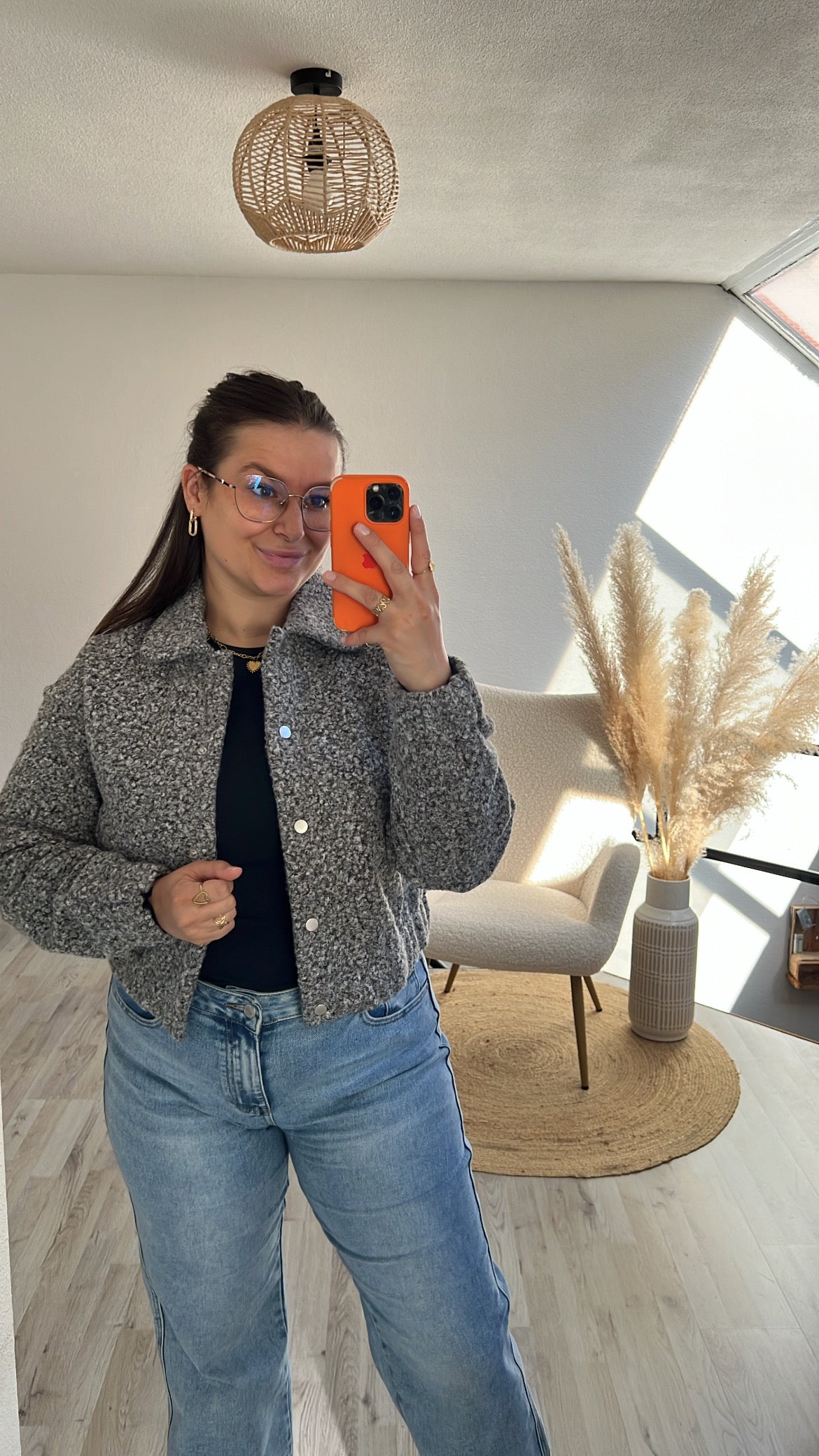 Bouclé bomber grijs