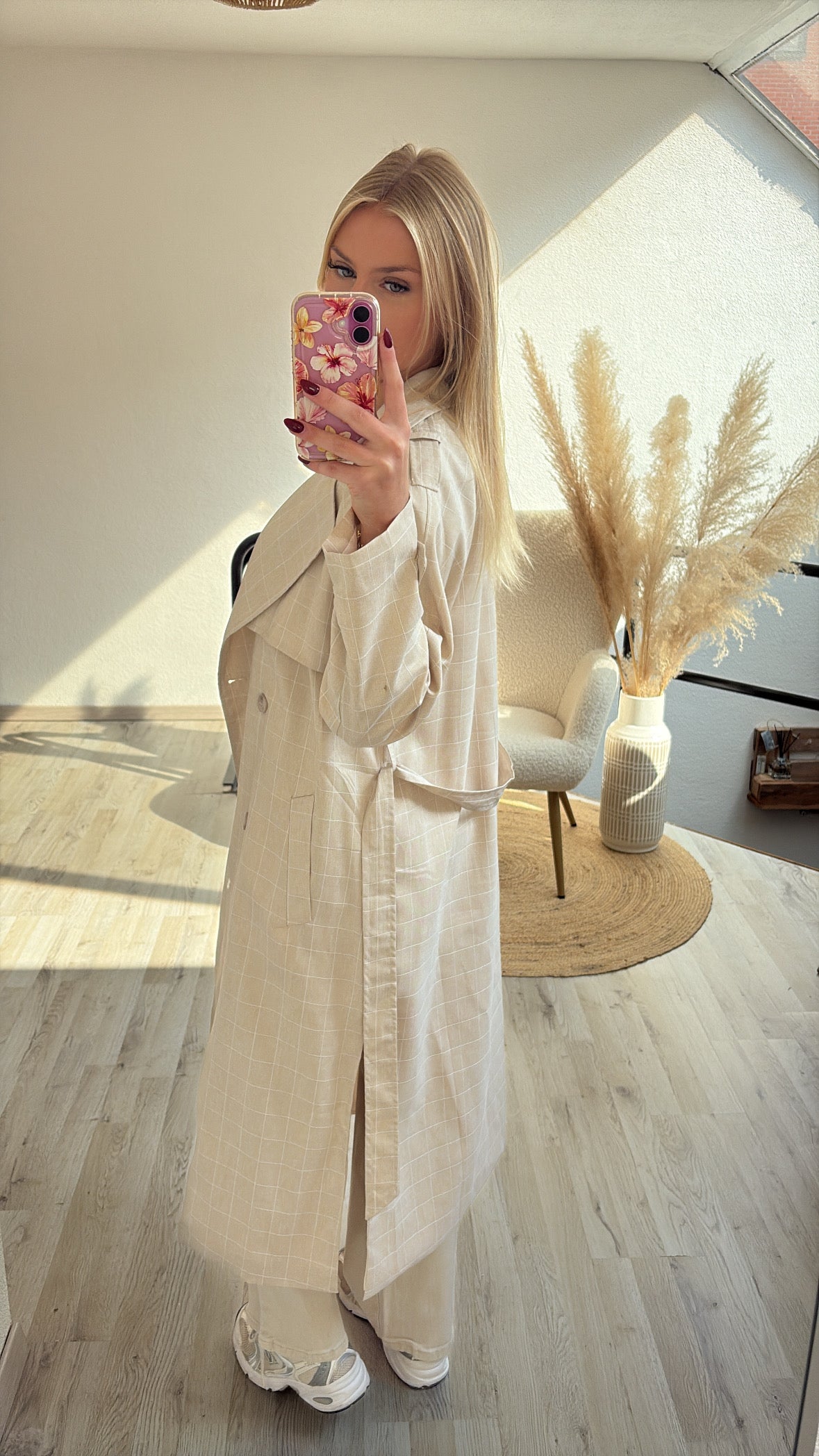 Trenchcoat beige geruit