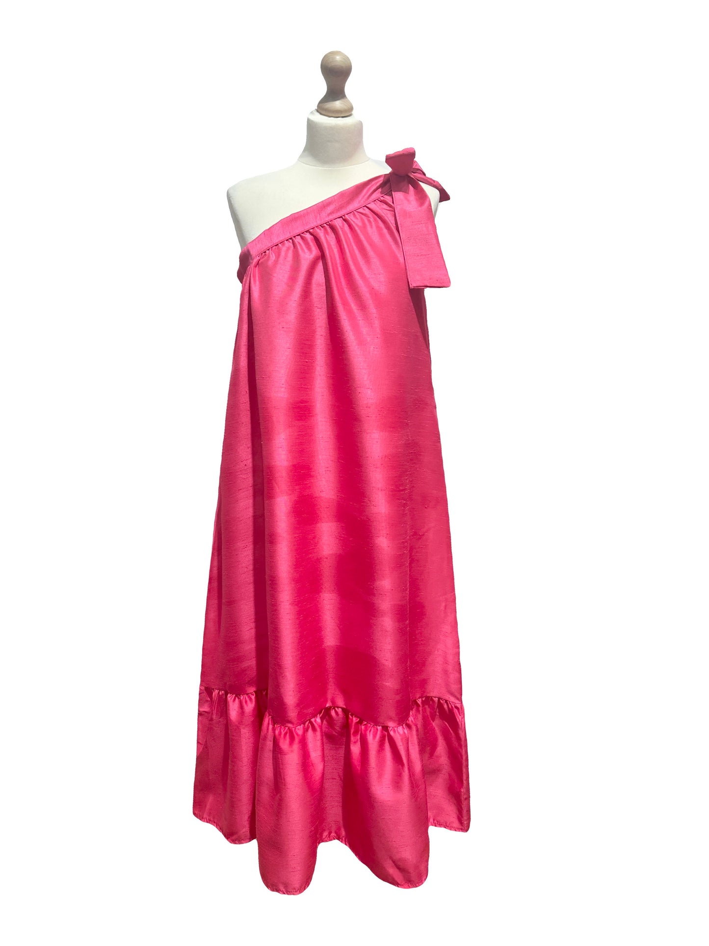 ONE SHOULDER JURK FUCHSIA