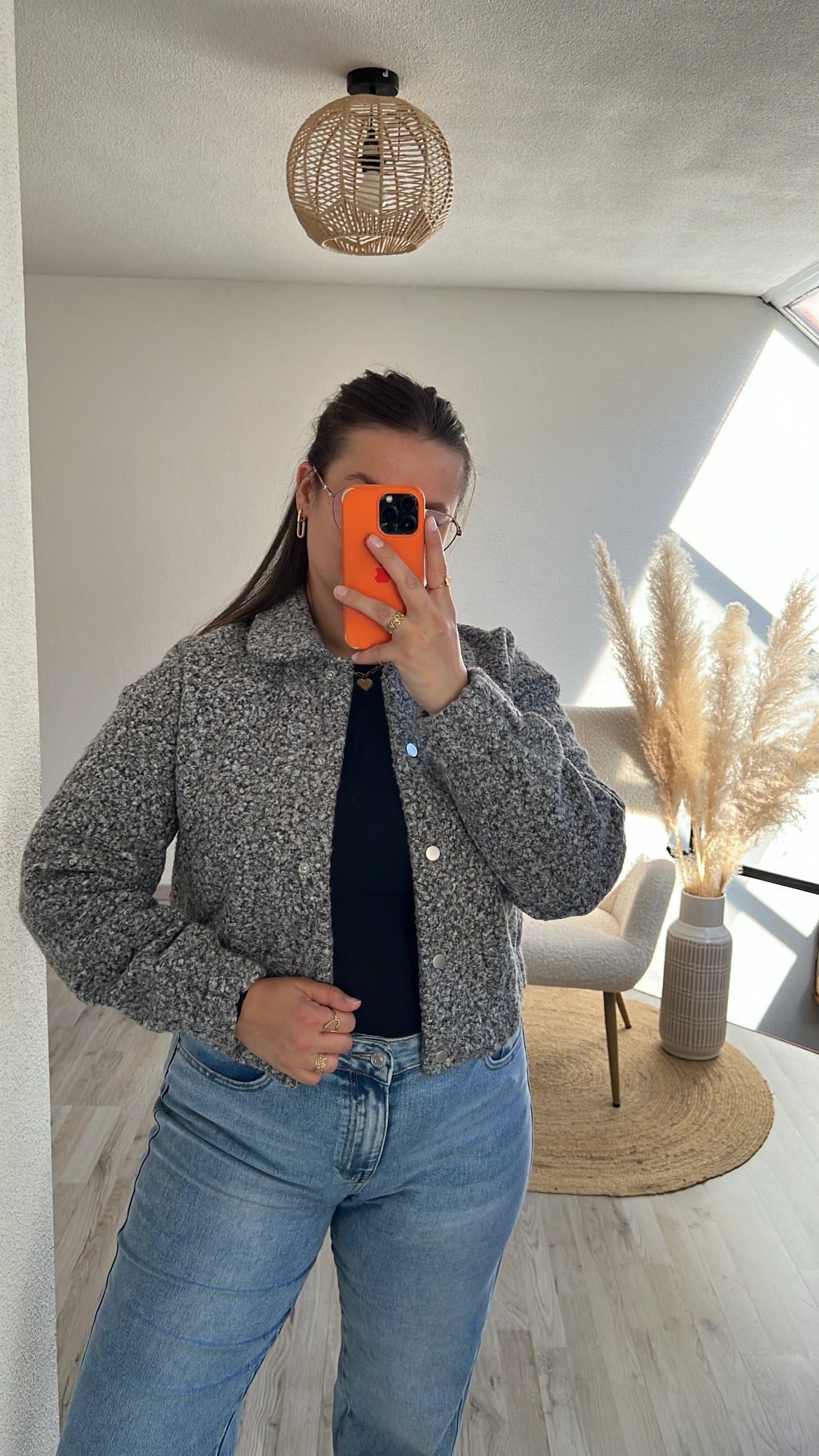 Bouclé bomber grijs