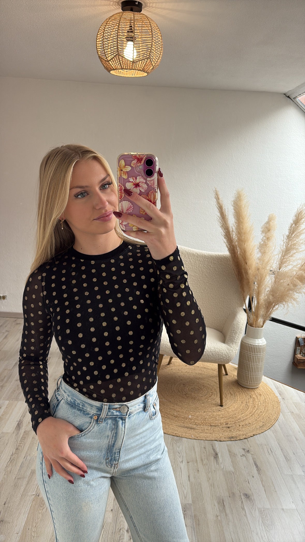 Mesh top polka dots