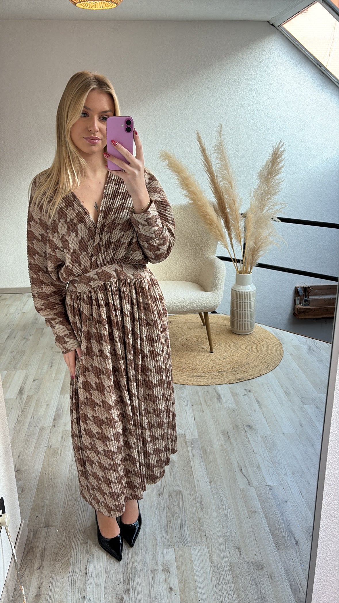 Pied de poule maxijurk