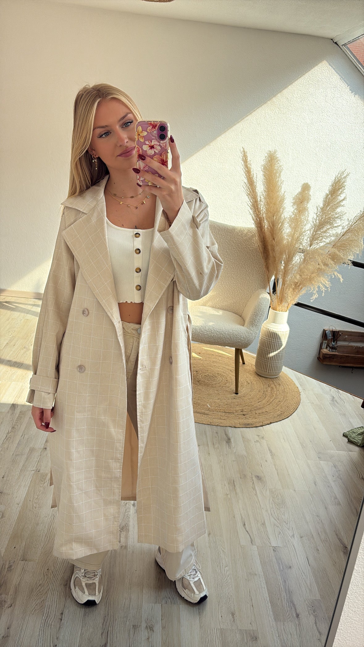 Trenchcoat beige geruit