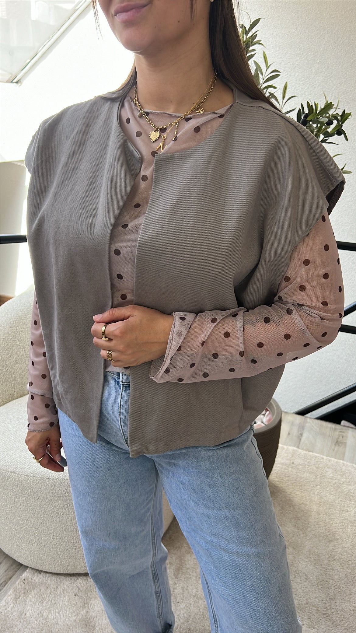 JEANS GILET TAUPE