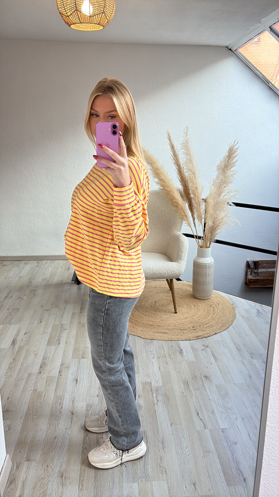 Gestreepte longsleeve geel