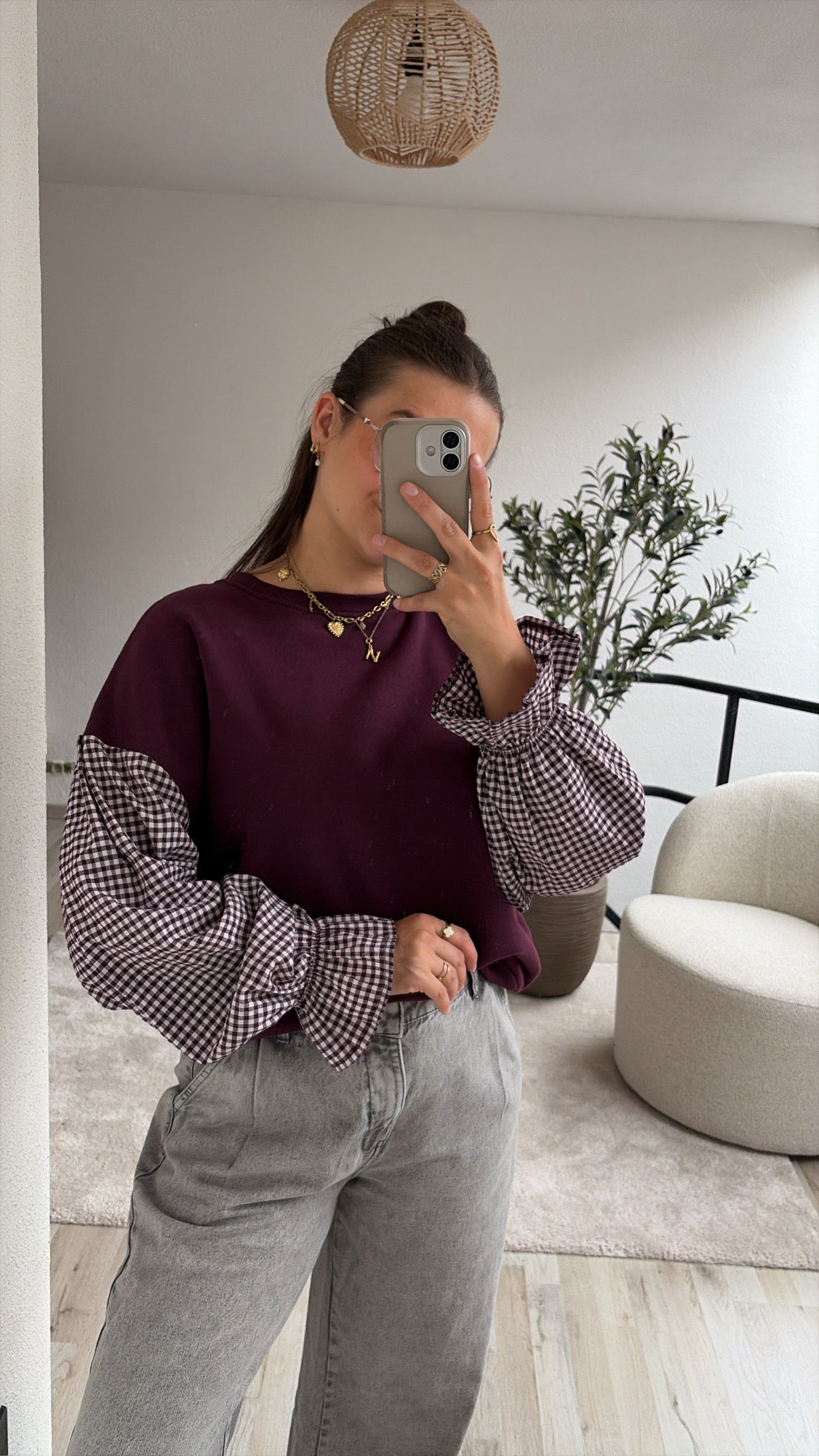 SWEATER MET GERUITE MOUW BORDEAUX