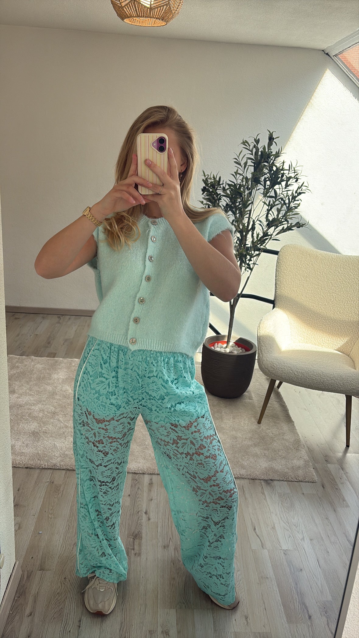 TURKOOIS KANTEN BROEK