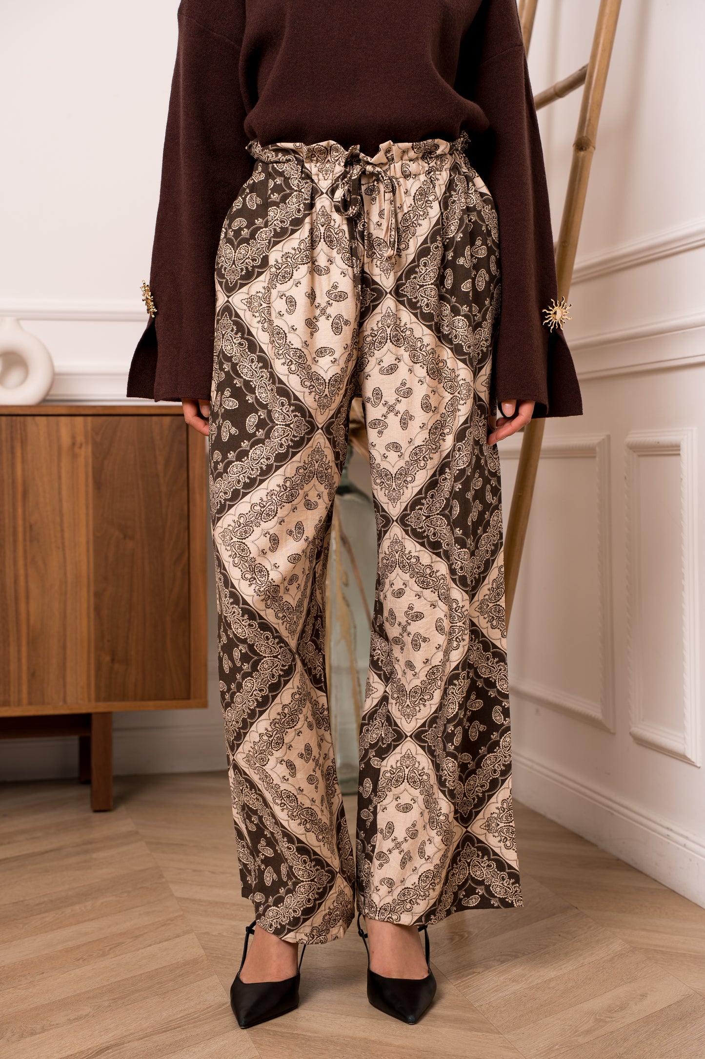 LOSSE BROEK PRINT BEIGE