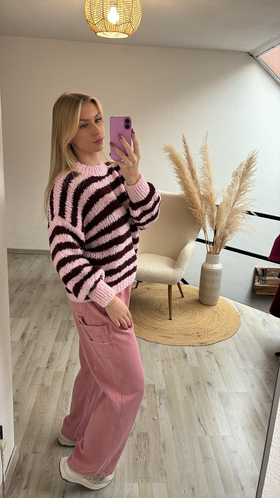 Gestreepte pull roze/burgundy