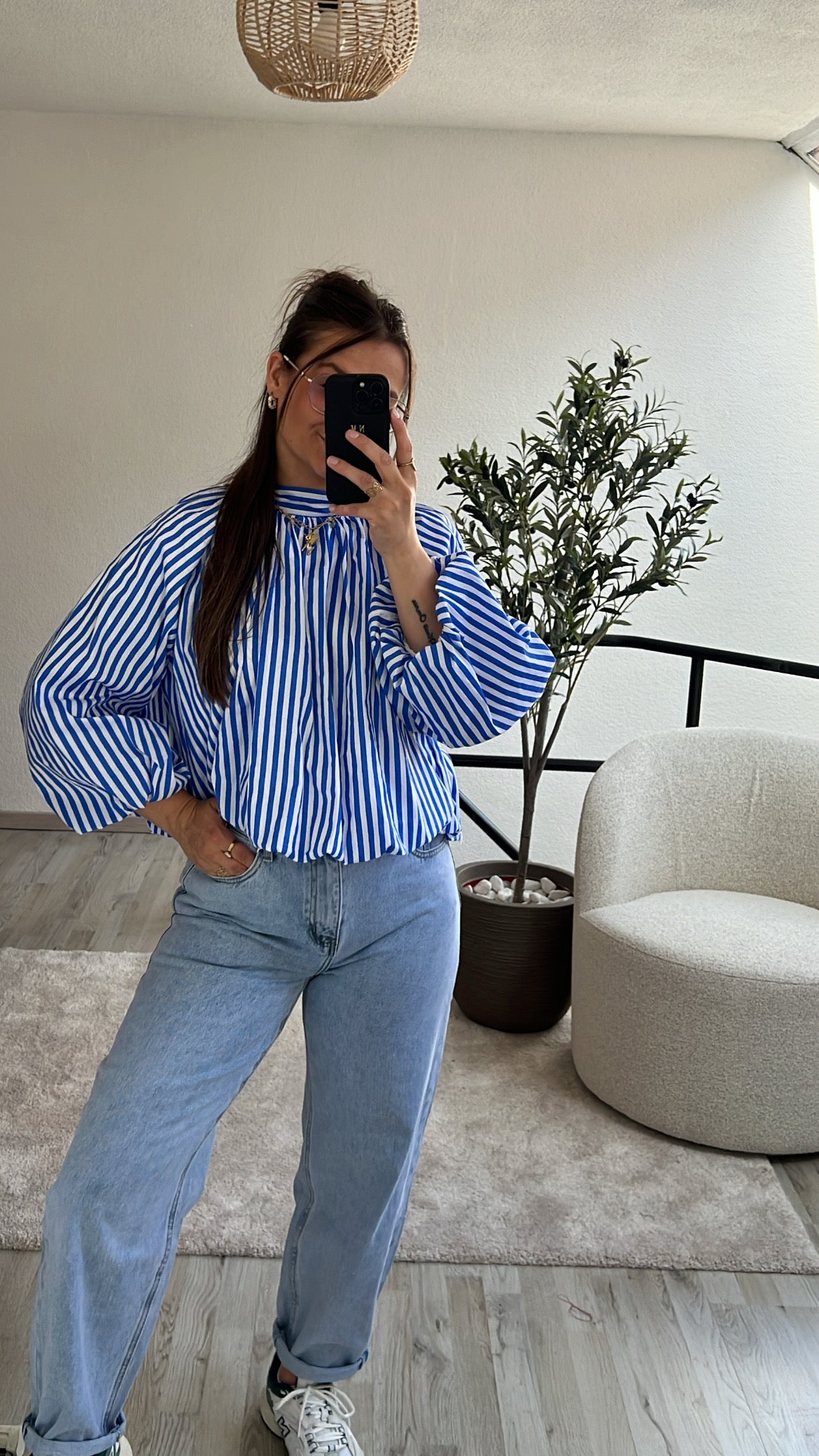 STRIPED BLOUSE BLAUW