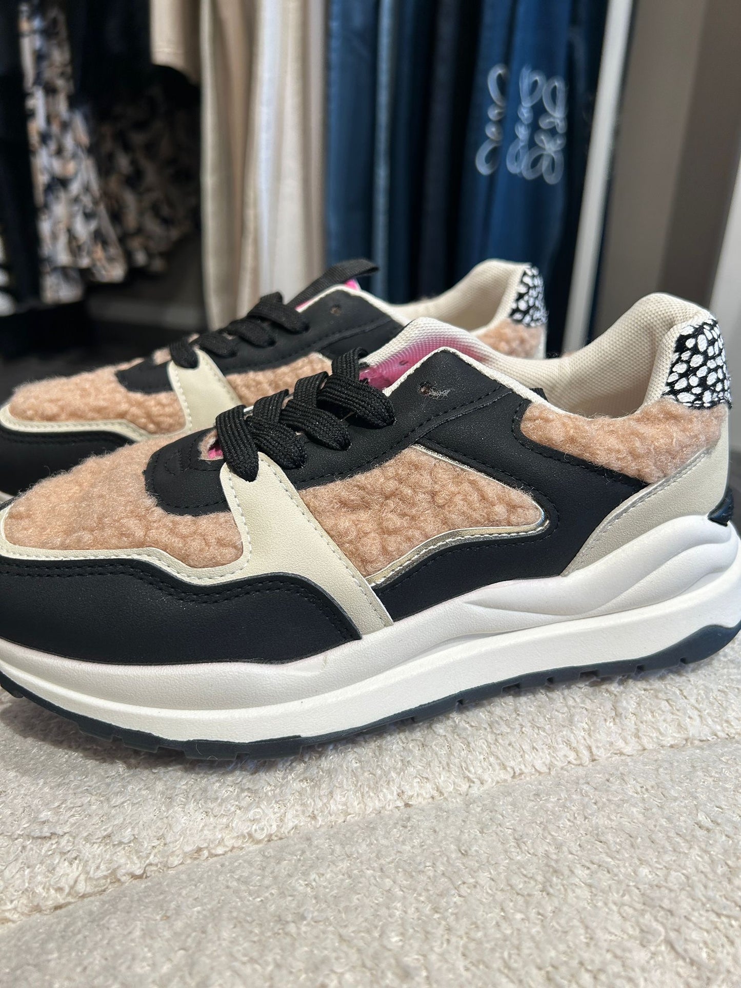 Teddy sneakers beige/zwart