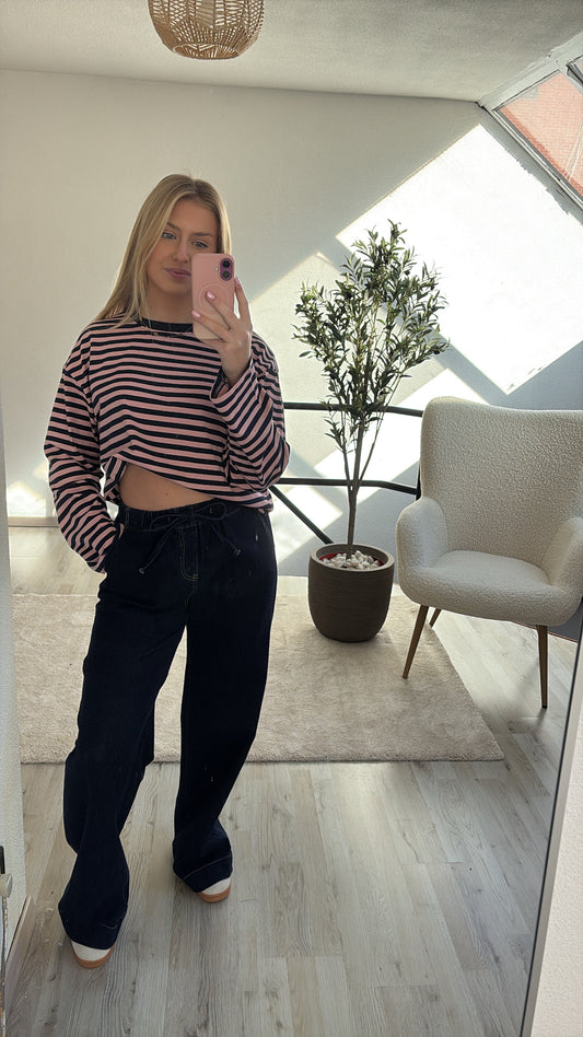 STRIPED LONGSLEEVE BLAUW-ROZE