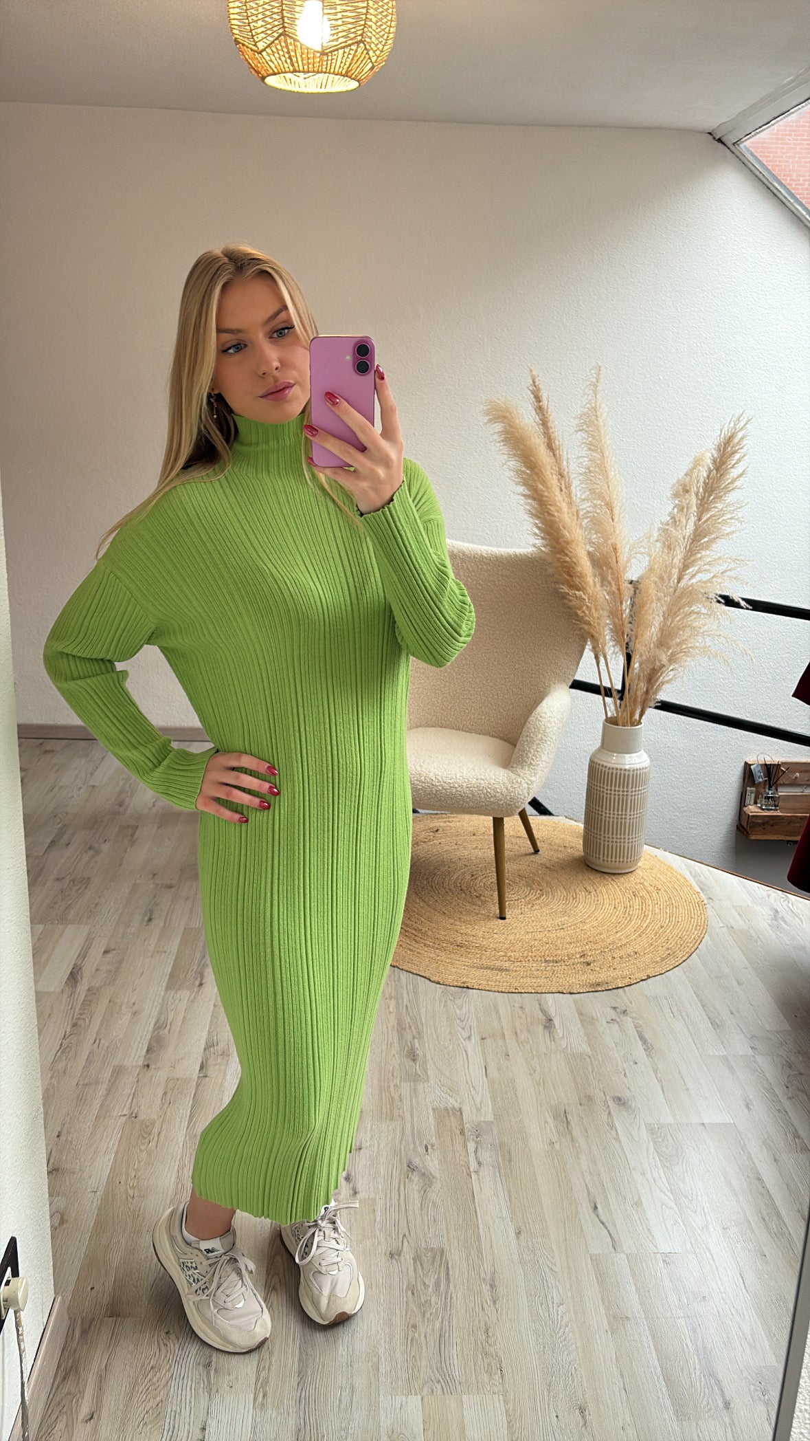 Groene ribbed jurk
