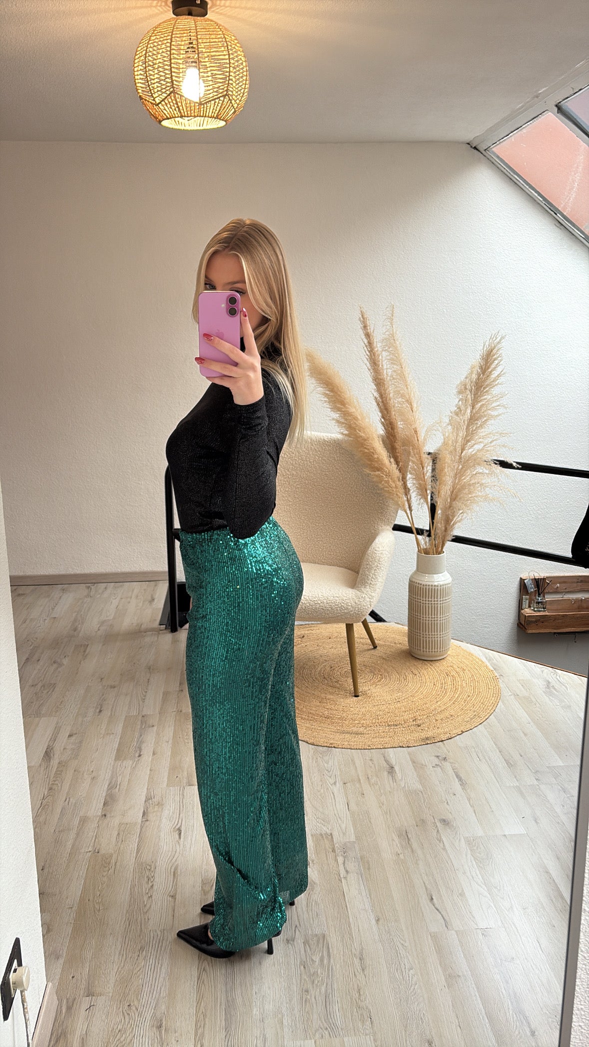 Petrol broek glitter