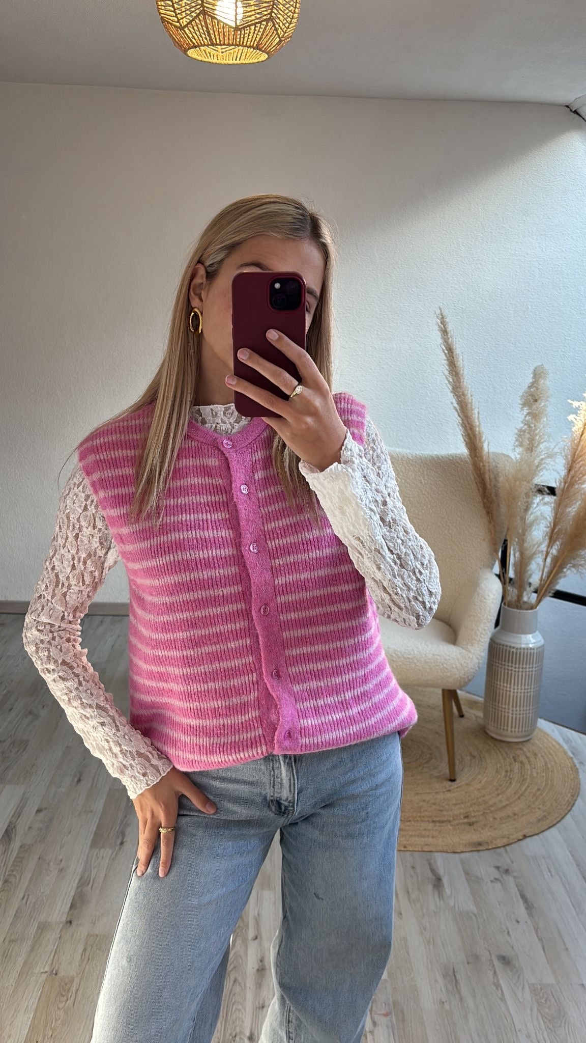 Gestreepte knit roze