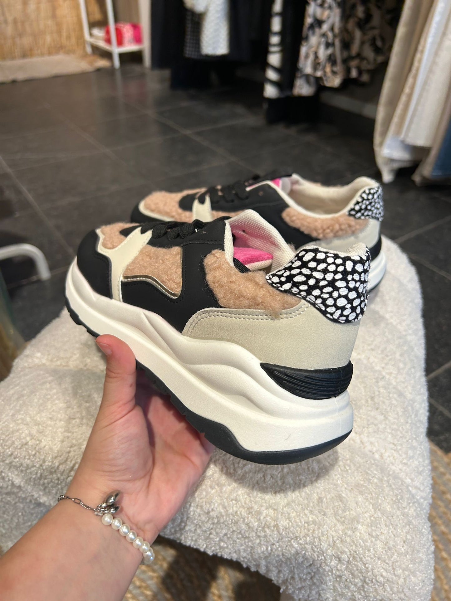 Teddy sneakers beige/zwart