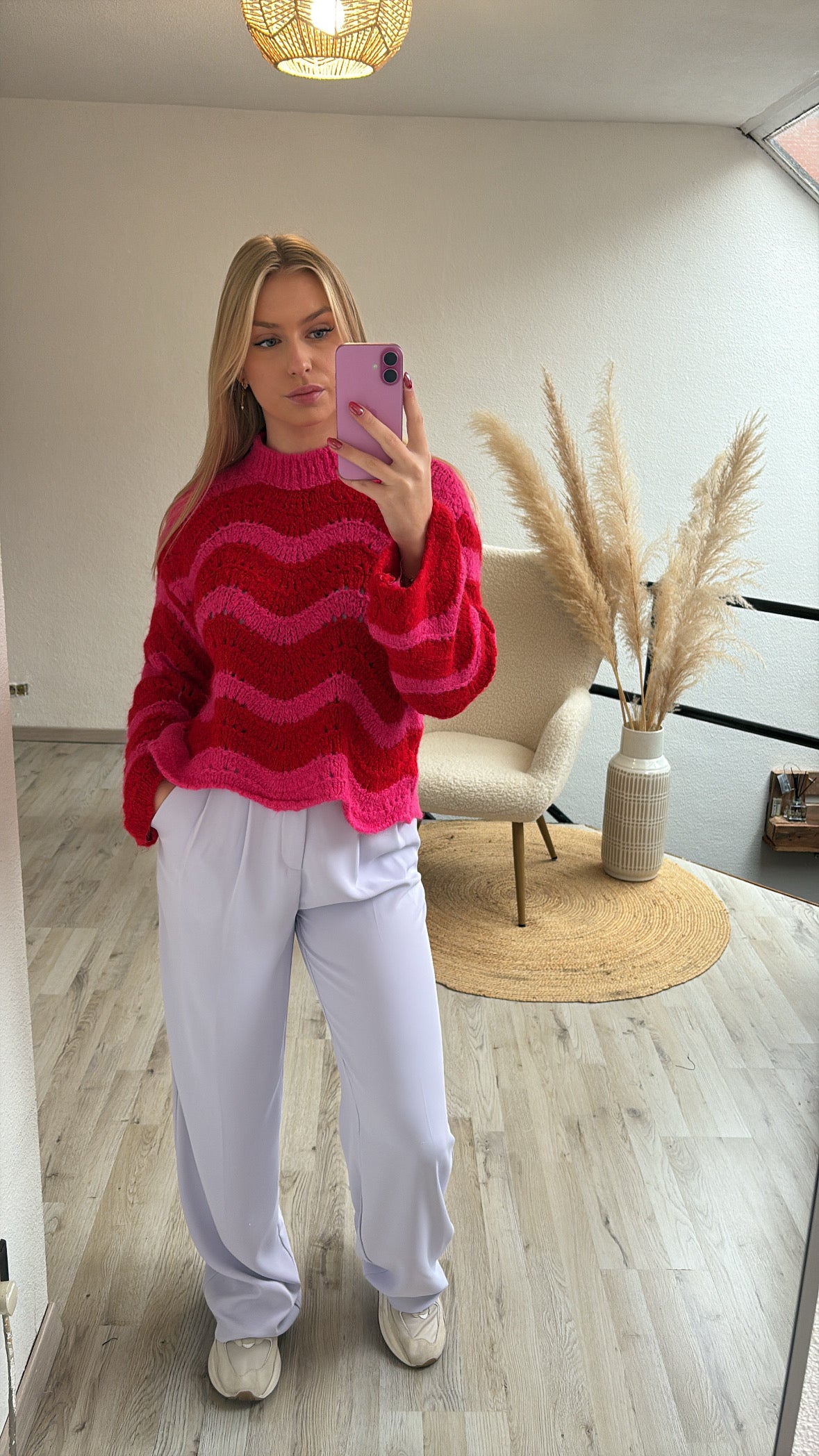 Zigzag trui roze/rood