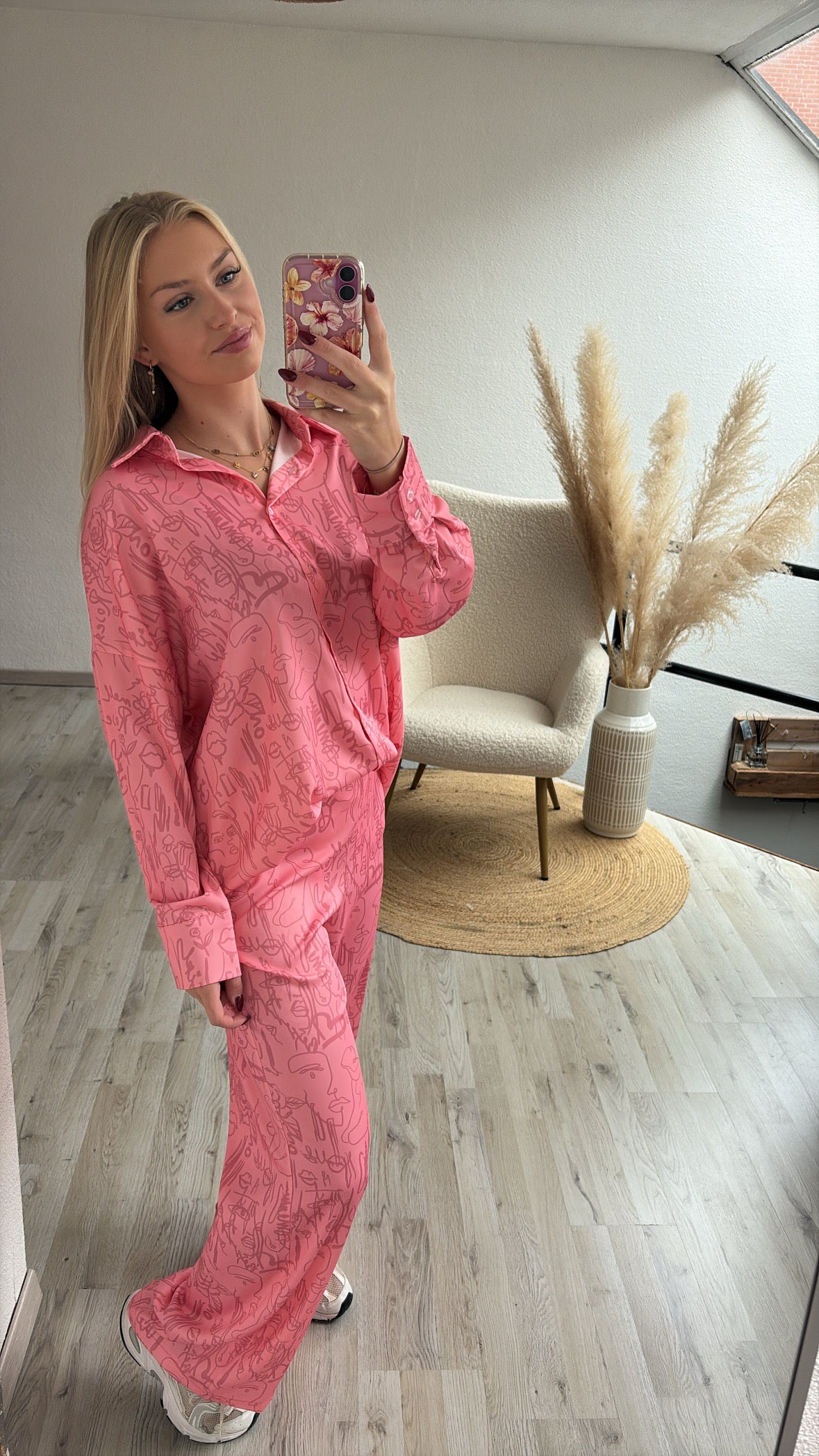 Satijnen set roze