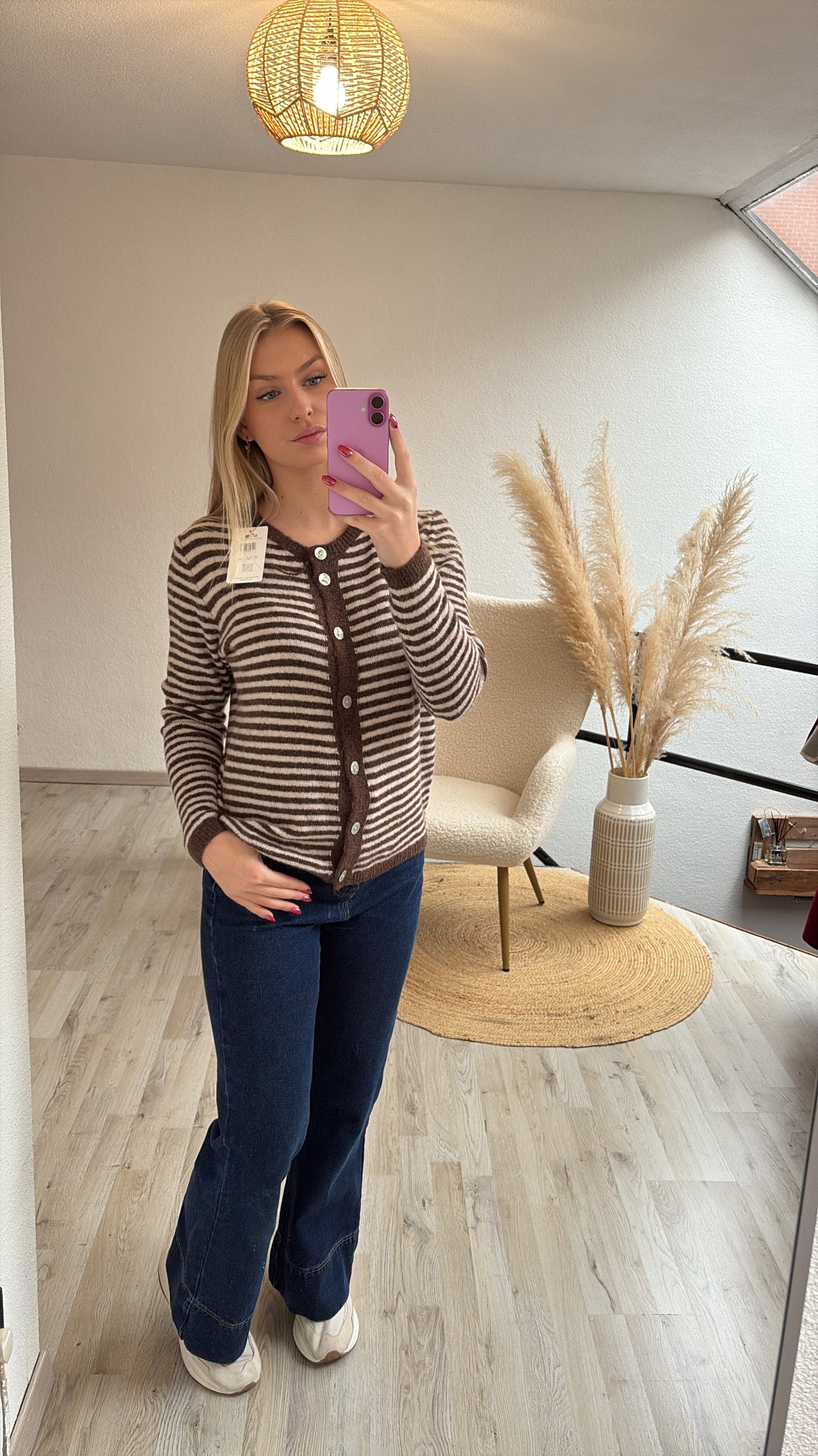 Gestreepte cardigan bruin