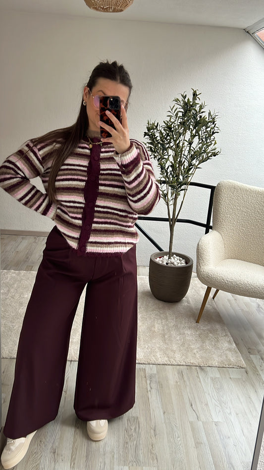 CARDIGAN STRIPED BURGUNDY