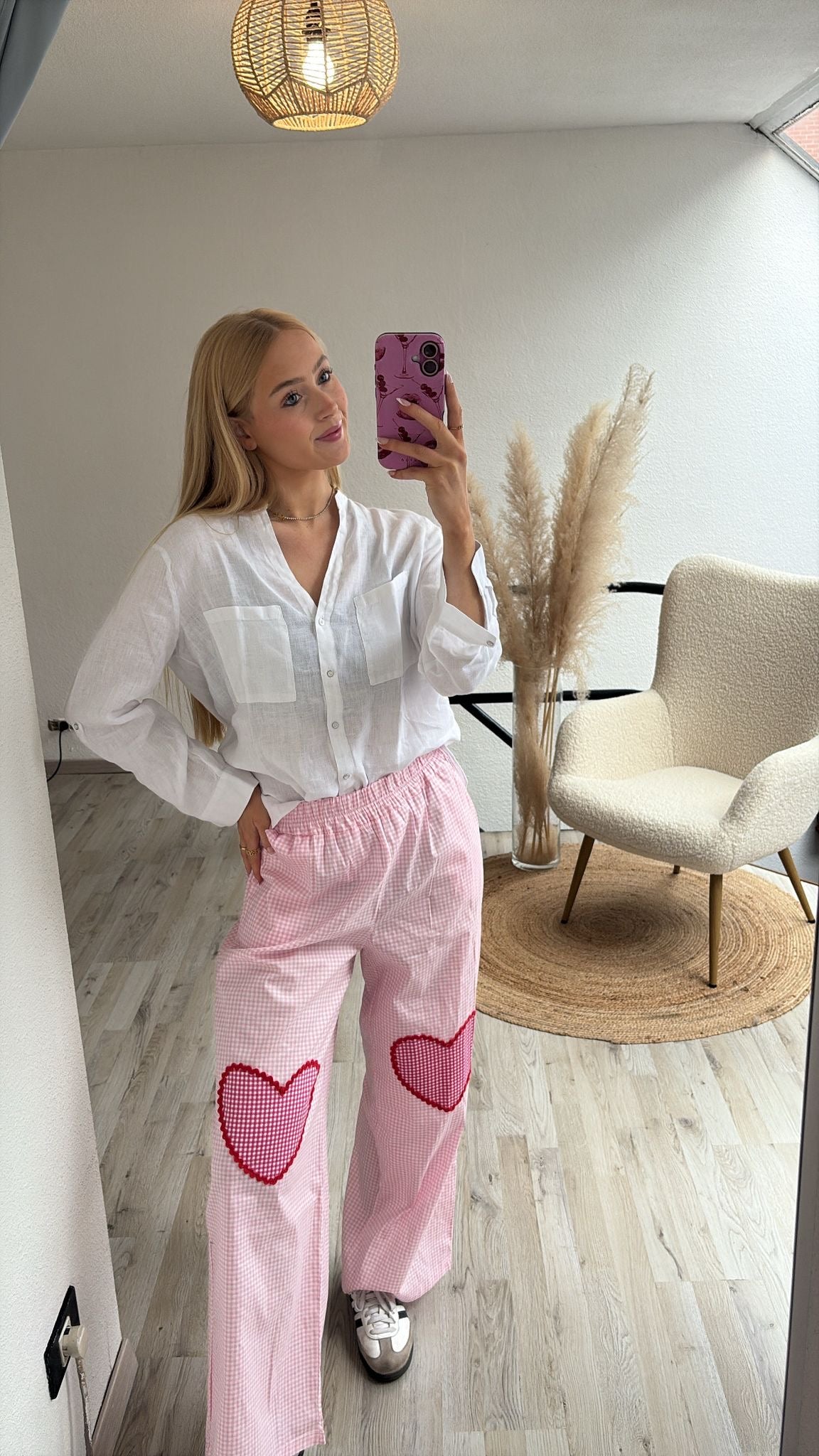 Geruite broek roze