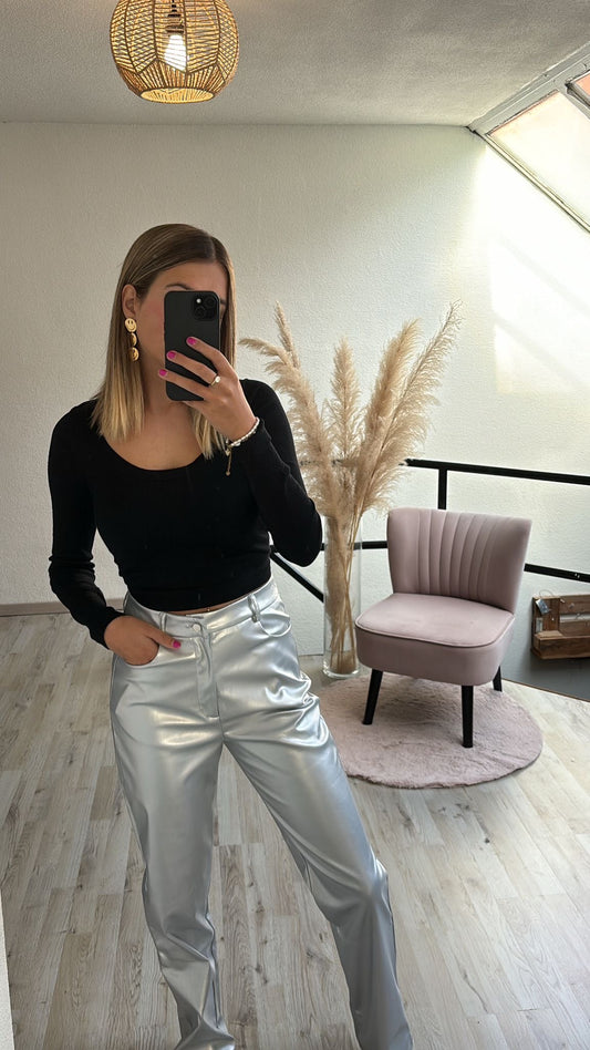 Zilveren metallic broek