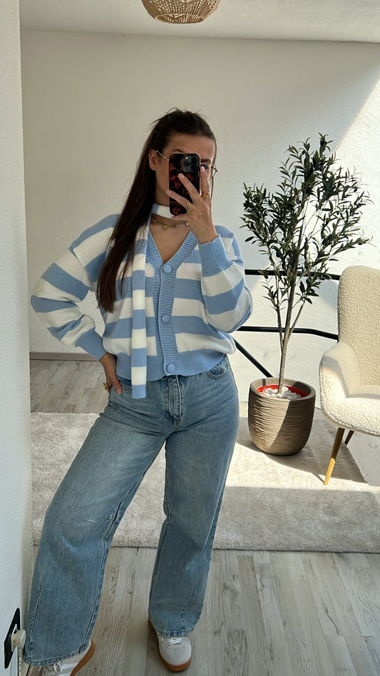 CARDIGAN GESTREEPT + SJAAL
