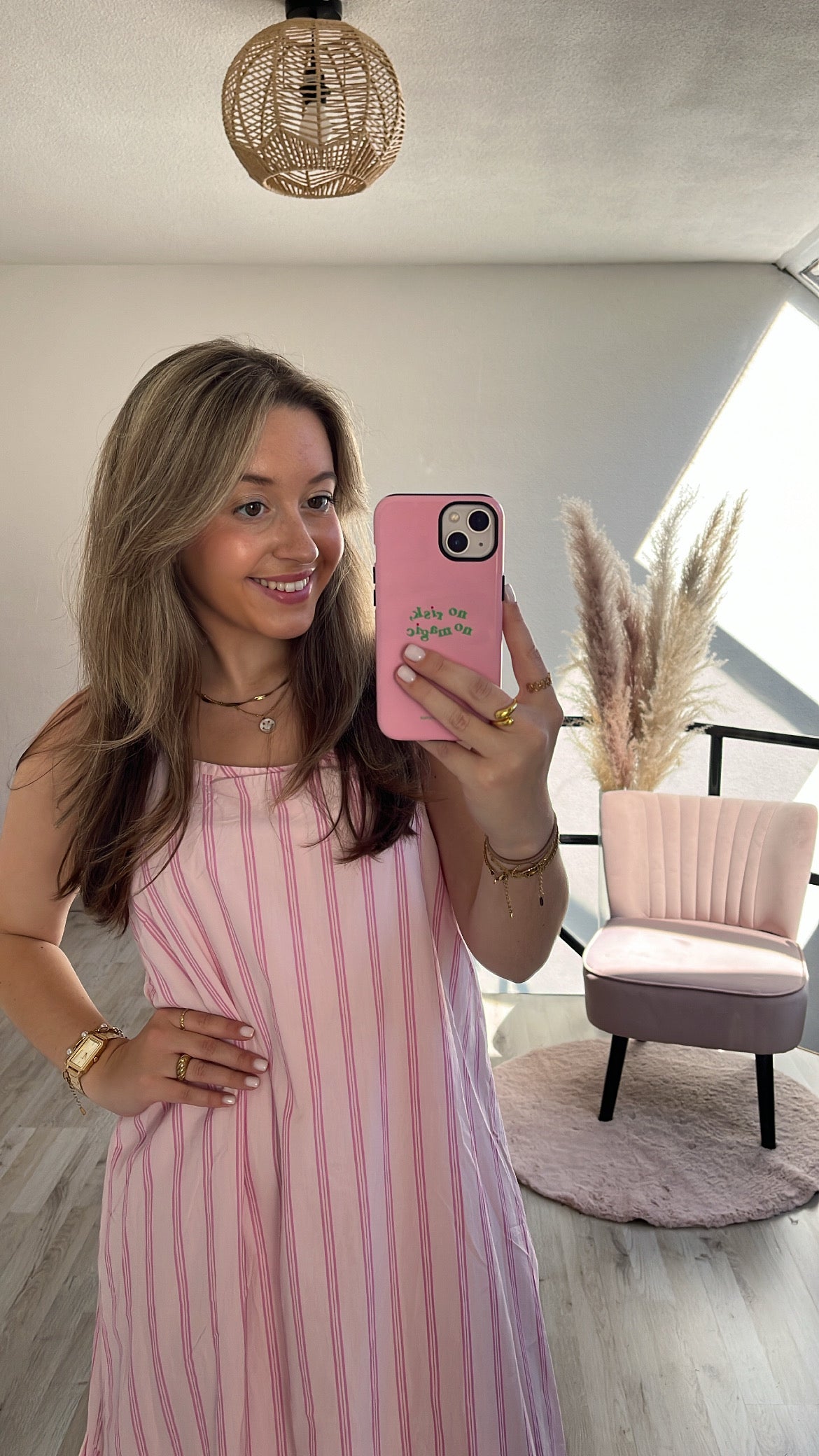 Gestreepte jurk roze
